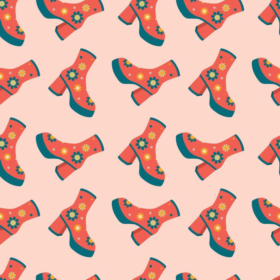 Retro Floral Boots Seamless Pattern Illustration. This seamless illustration captures a fun and nostalgic design ideal for textiles and decor. vector