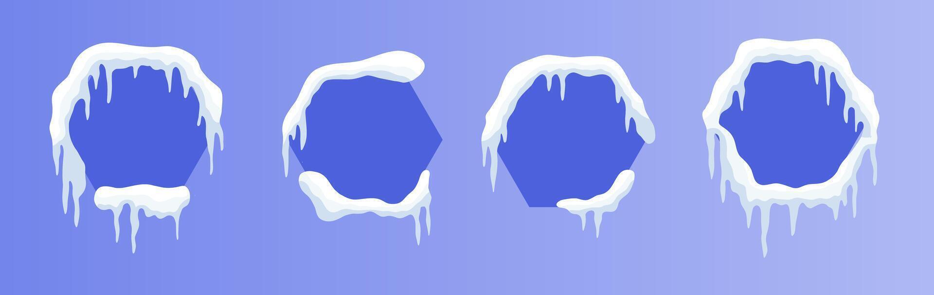 Versatile Snow-Capped Banners. Customizable hexagon Winter Ad Designs vector