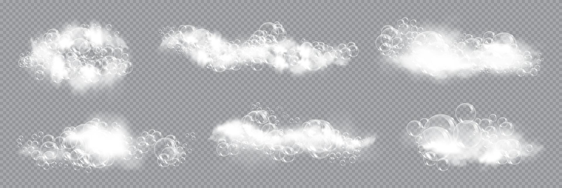 Bath foam with bubbles isolated illustration. Set of shampoo and soap foam lather illustration vector