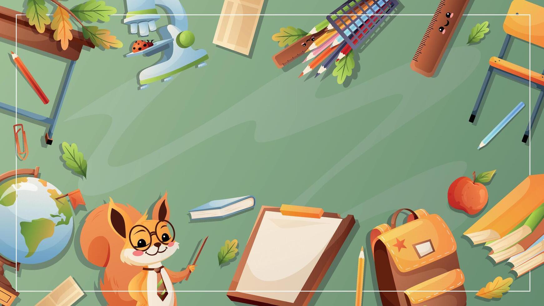 Squirrel surrounded by school supplies vector
