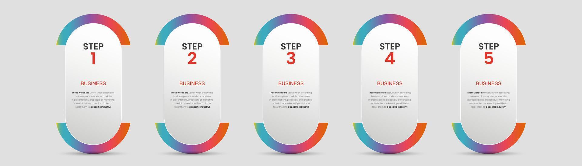 Collection of FIVE Infographic buttons with gradient stoked line on top and editable text in it used for finance and business options design in illustration vector