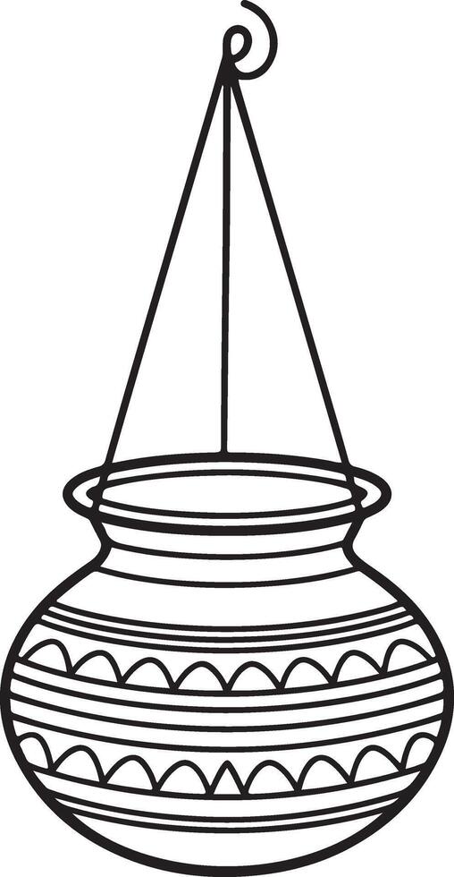 Dahi Handi Pot Silhouette, Traditional Clay Pot for Janmashtami Festival, Indian Culture And Mythology Line Art vector