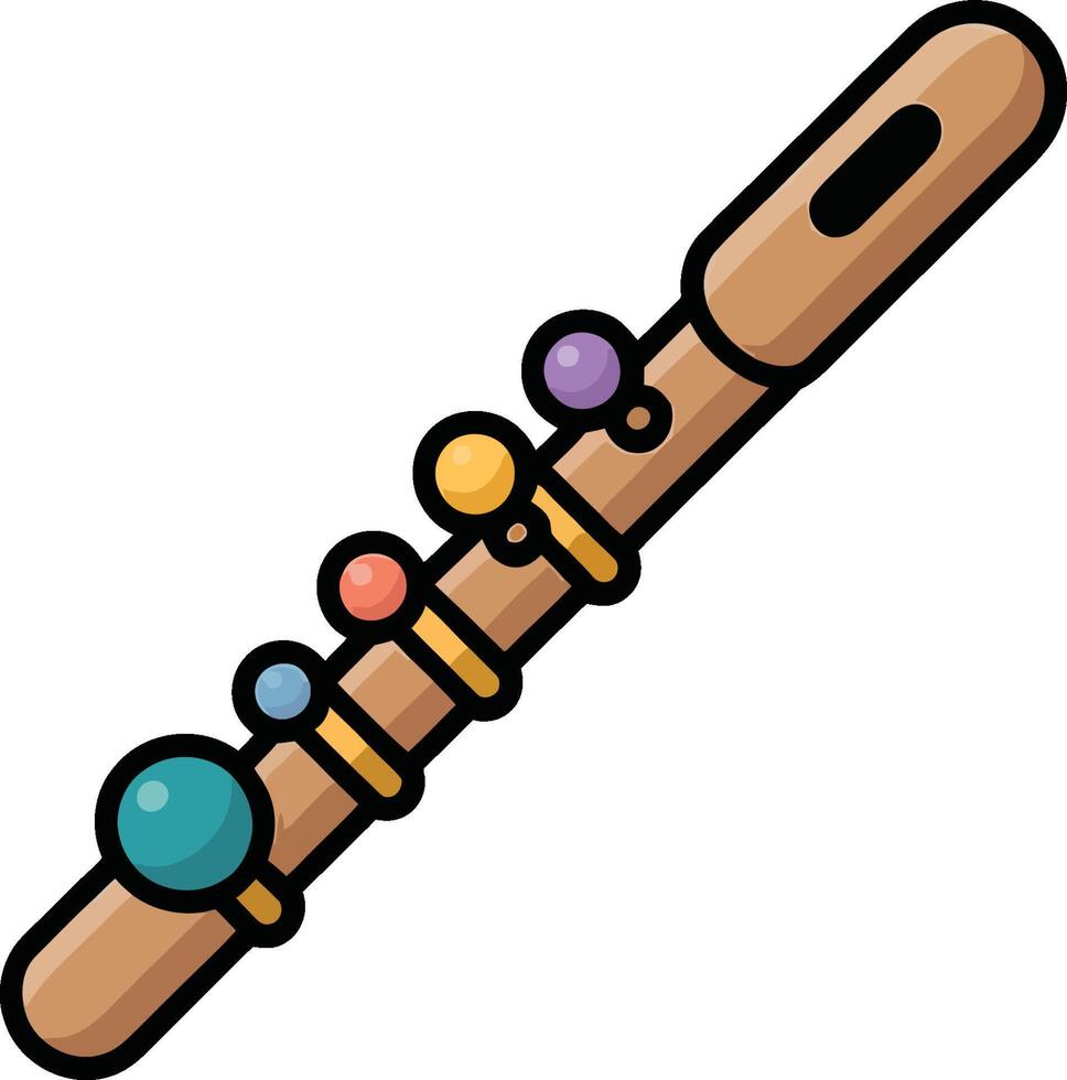 Wooden Flute with Colorful Beads.Traditional Indian Krishna Bansuri Musical Instrument Illustration vector