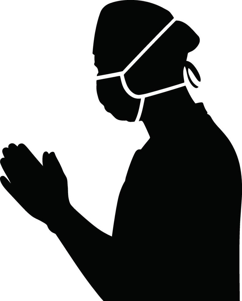 Medical Professional Silhouette in Scrubs and Face Mask. Healthcare Safety and Prevention vector