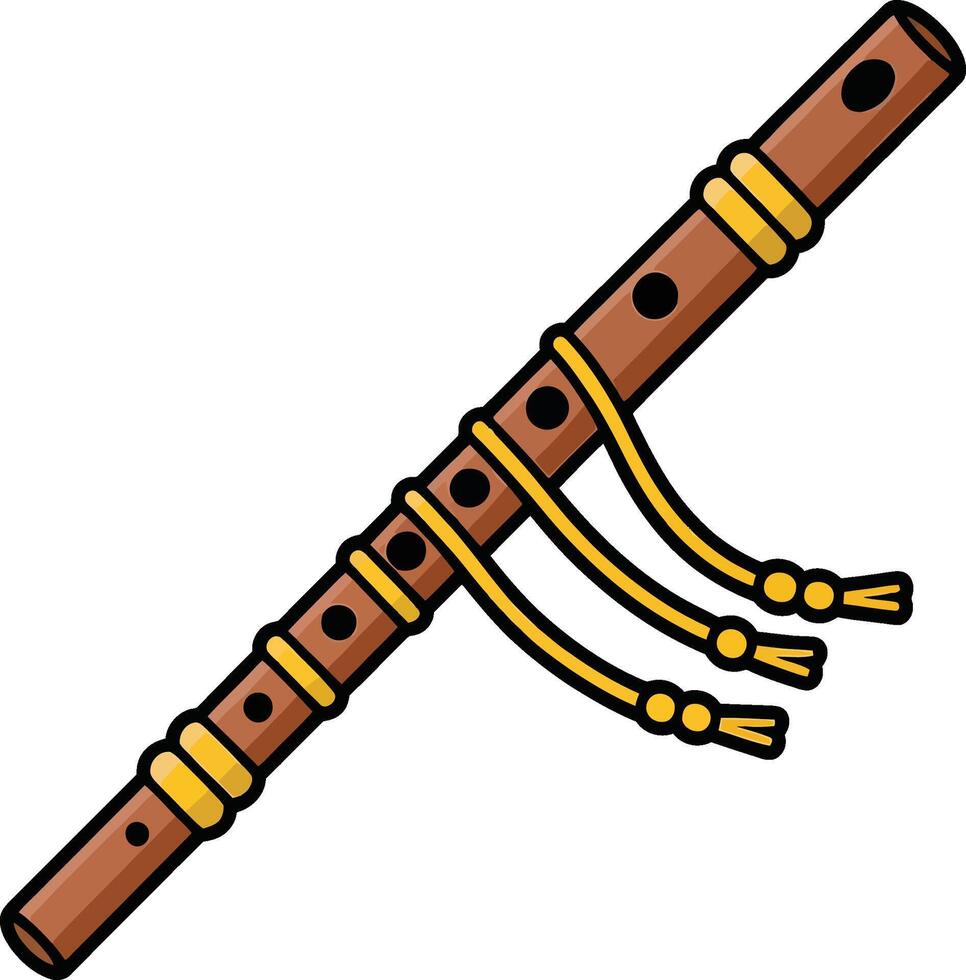 Traditional Indian Flute Or Bansuri with Yellow Tassels and Decorations. Hindu, Krishna, Music vector