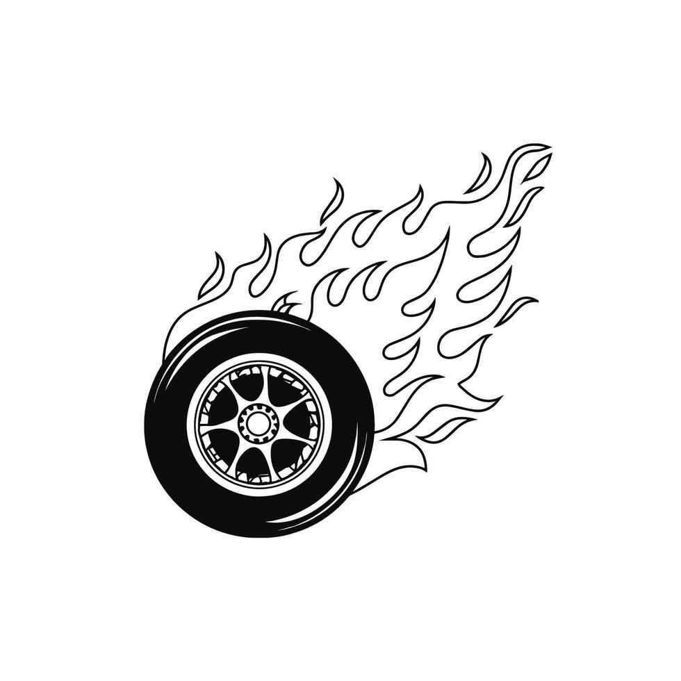 Illustration of a race car tire with blazing fire effect vector