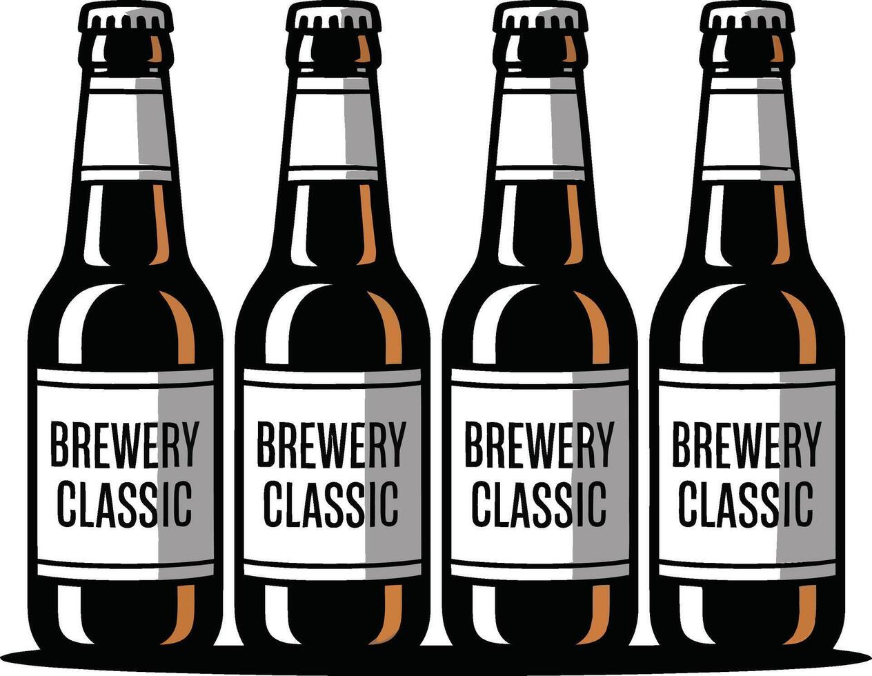 Four Classic Beer Bottles from a Brewery. Craft Beverage and Alcohol Product Display vector