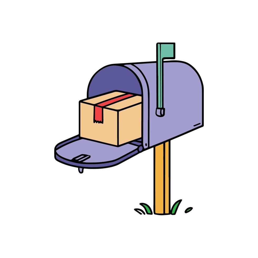 Illustration of a package placed inside a mailbox vector