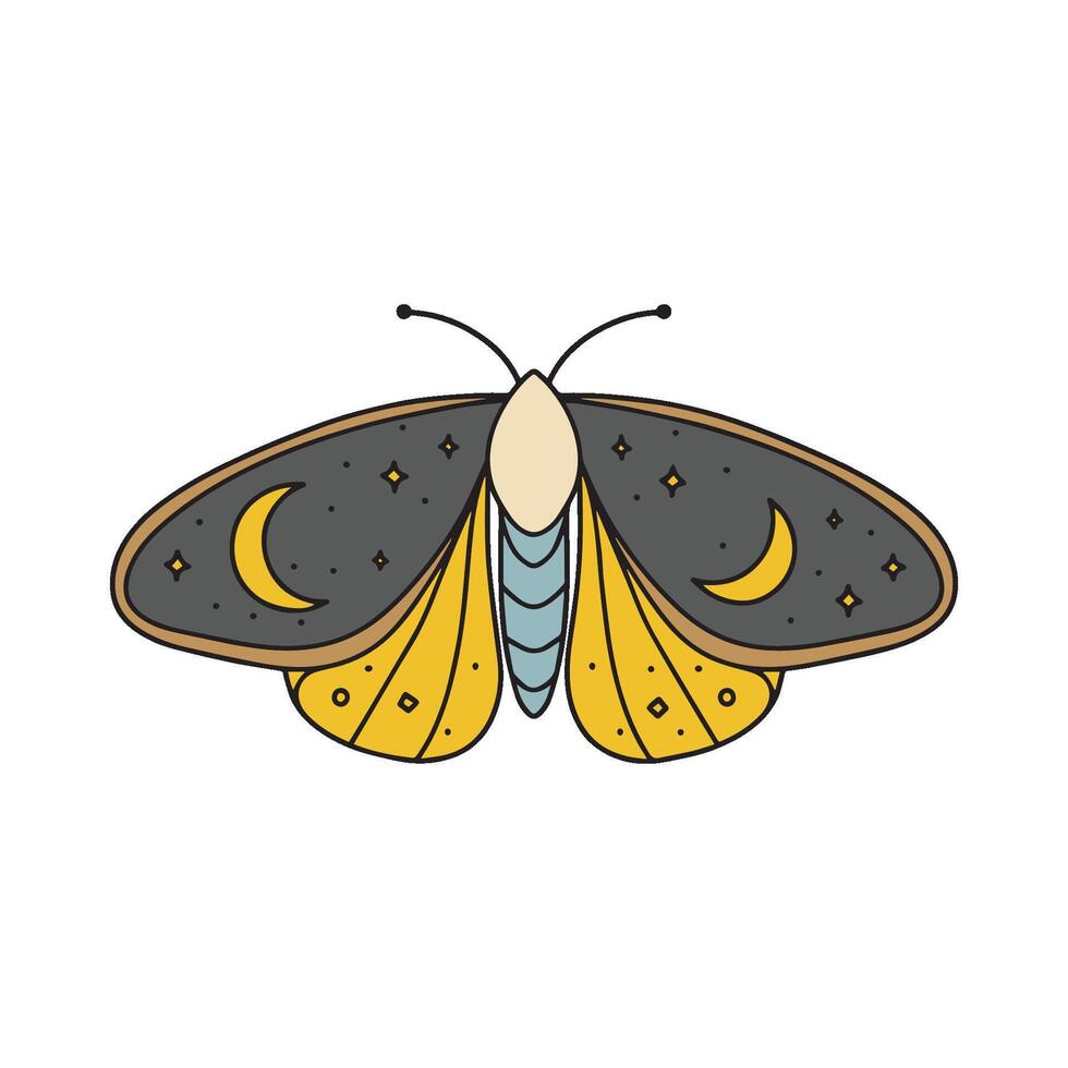 Illustration of a moth flying with moonlit galaxy pattern on its wings vector