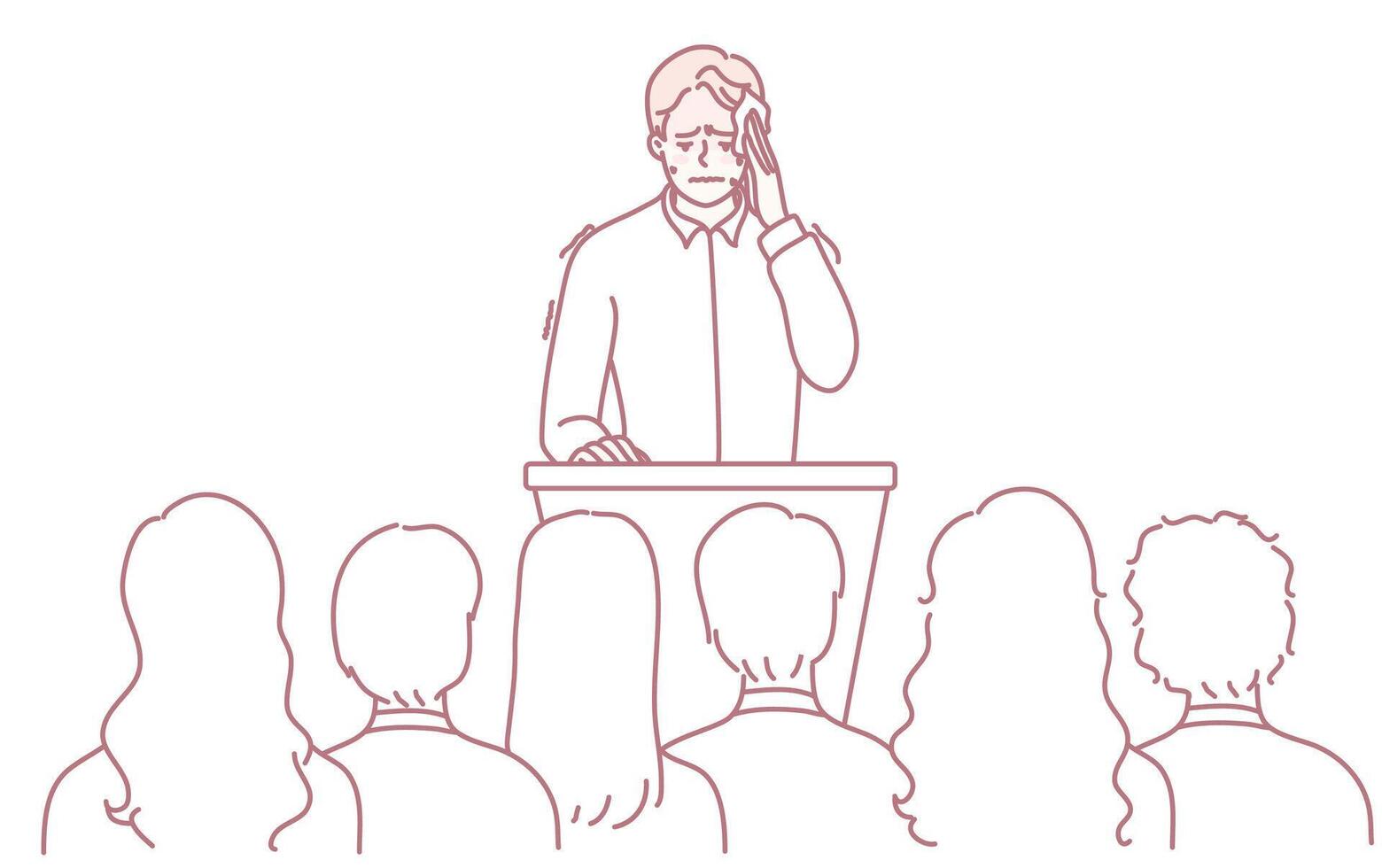 A Nervous Speaker Facing the Audience at a Professional Presentation Event and Dialogue vector