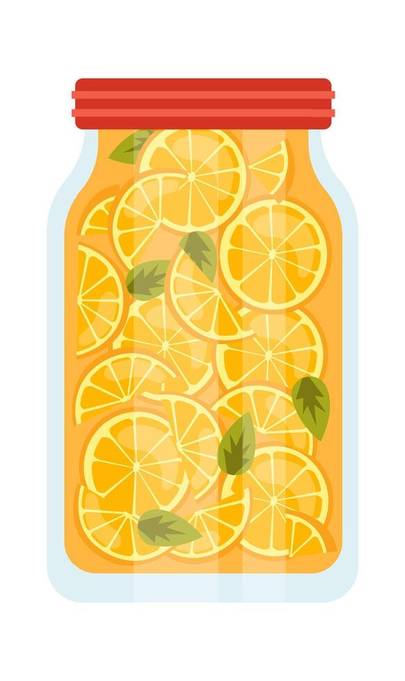 Glass jar with canned citrus flat icon Sweet lemons vector