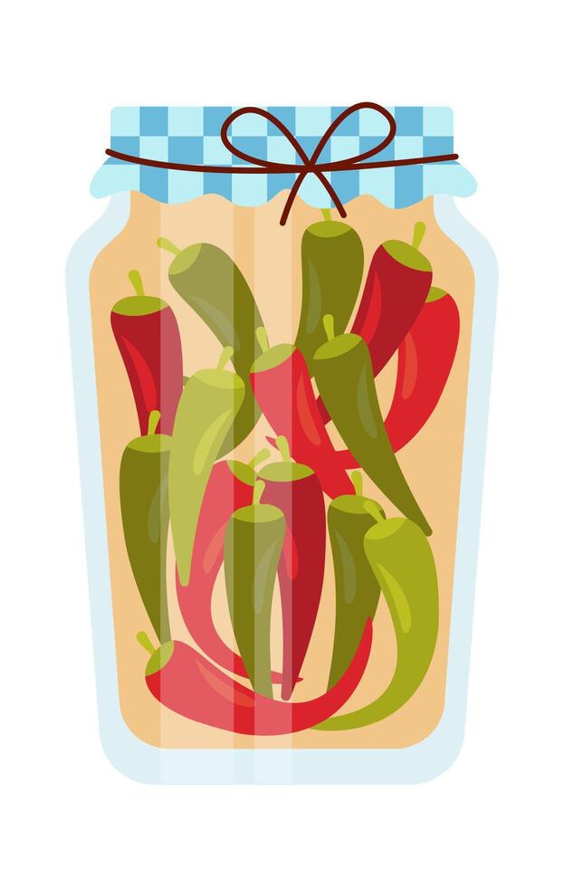 Glass jars with peppers flat icon Conserved vegetables vector