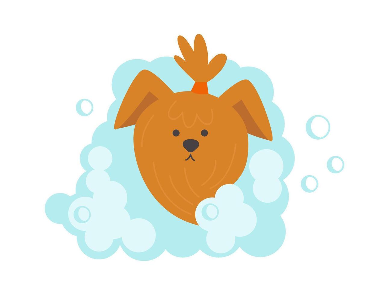 Fluffy dog in foam flat icon Grooming and cleaning vector