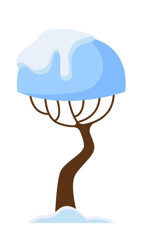 Snow covered tree with branches flat icon Typical winter weather vector