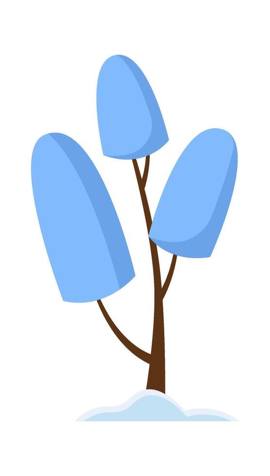 Snow covered tree with branches flat Typical winter weather Illustration vector