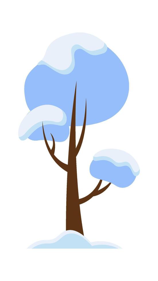 Snow covered tree with branches flat icon Typical winter weather Illustration Icon vector