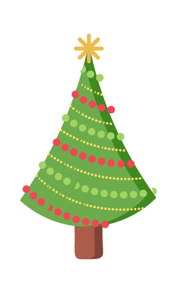 Christmas lights on evergreen tree flat icon Outdoor decor vector
