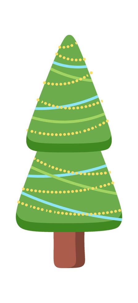 Christmas lights decor tree flat icon Coniferous forest vector