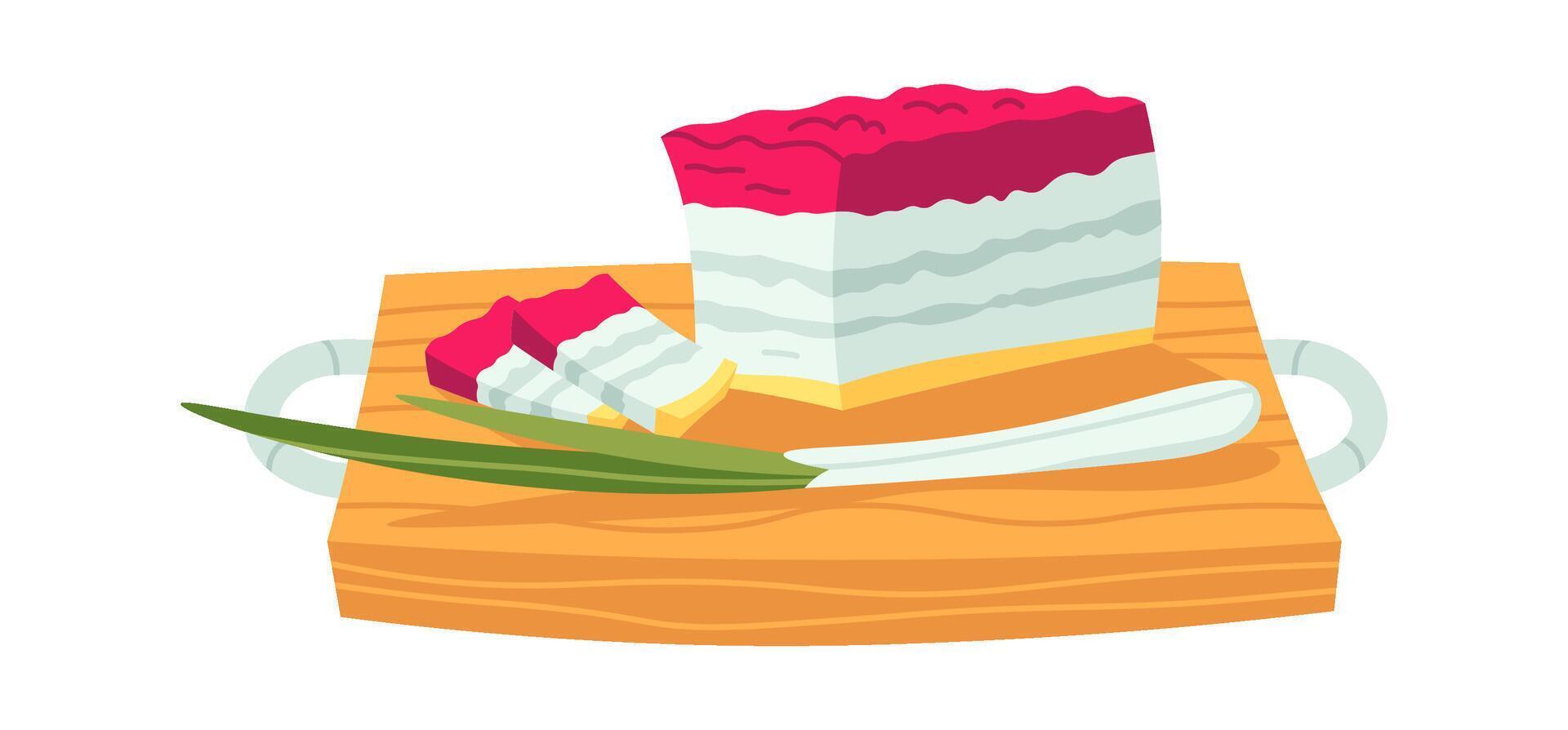 Lard with green onion flat icon Tasty traditional ukrainian food vector