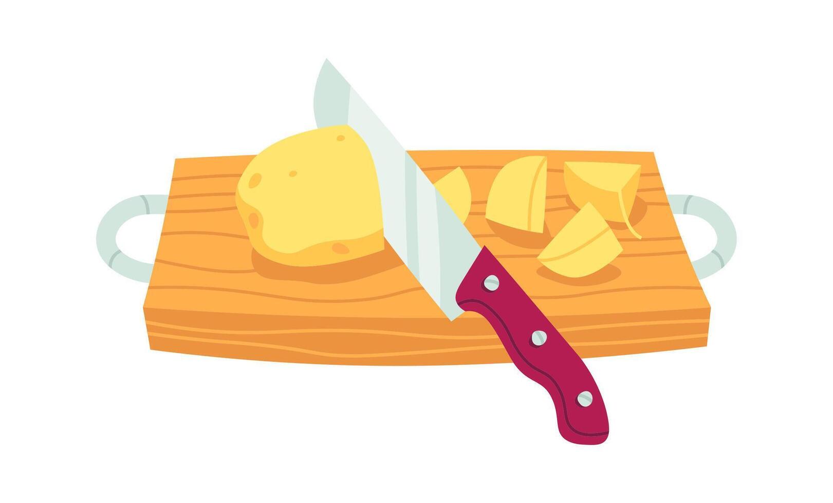 Potato pieces on cutting board flat icon Borscht preparation vector