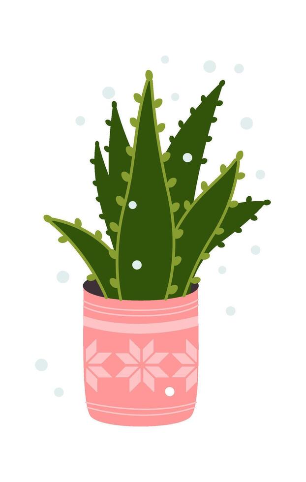 Christmas cactus in pot flat icon House decor element vector