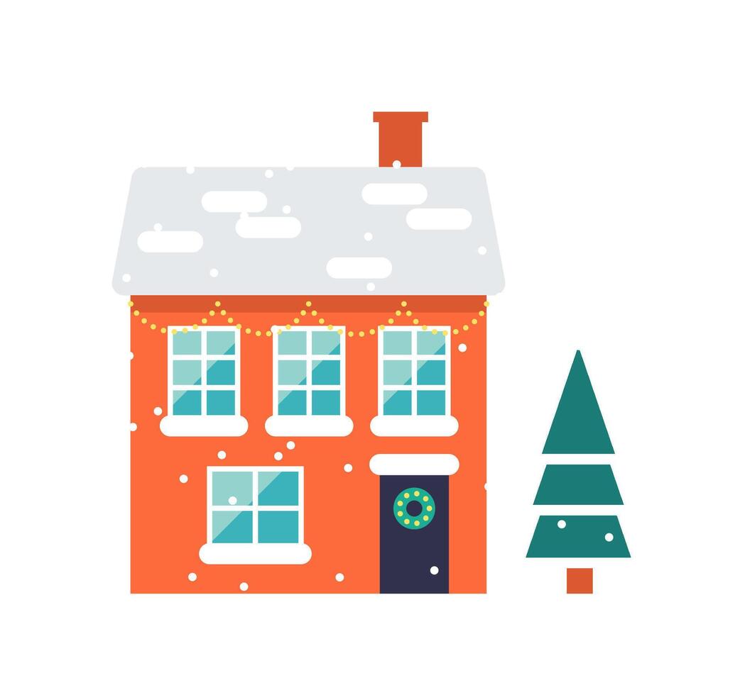 Christmas private house flat icon Evergreen decor vector