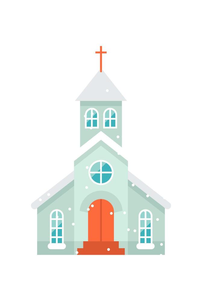 Church covered by snow flat icon Christmas winter houses vector