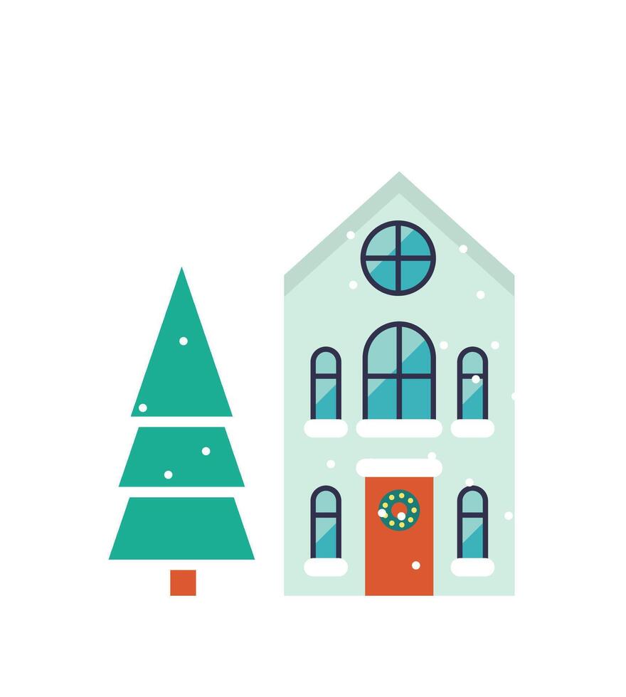 Private house with evergreen tree decor flat icon vector
