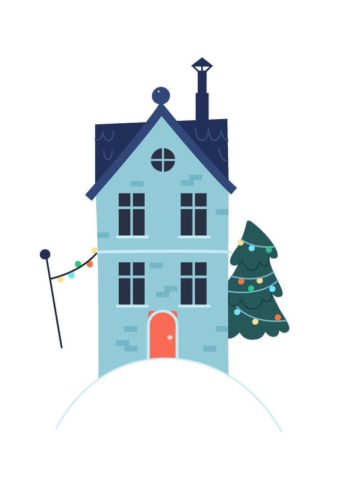 House flat icon Winter home decor with Christmas tree vector