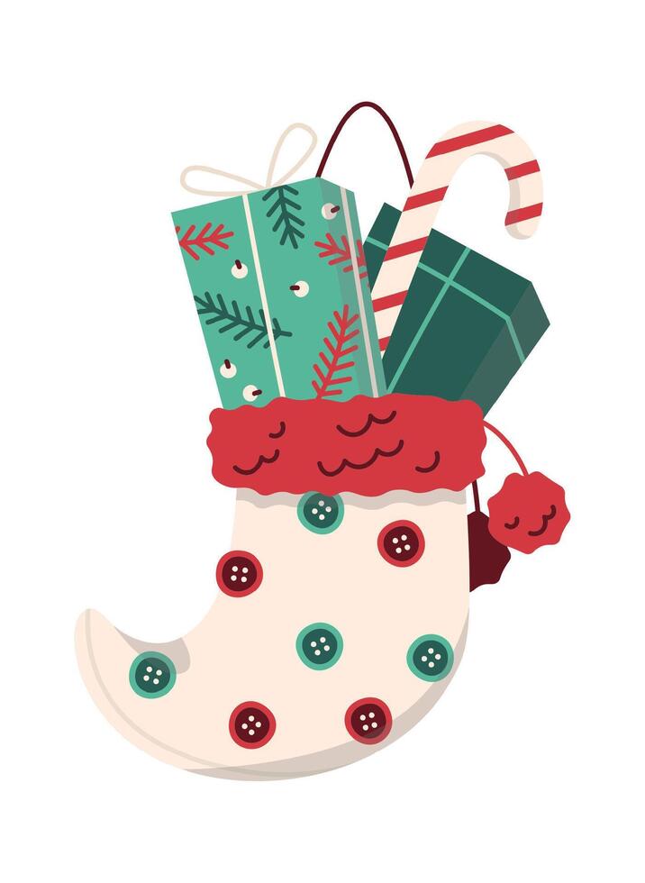 Christmas socks flat icon Present boxes and lollipop vector