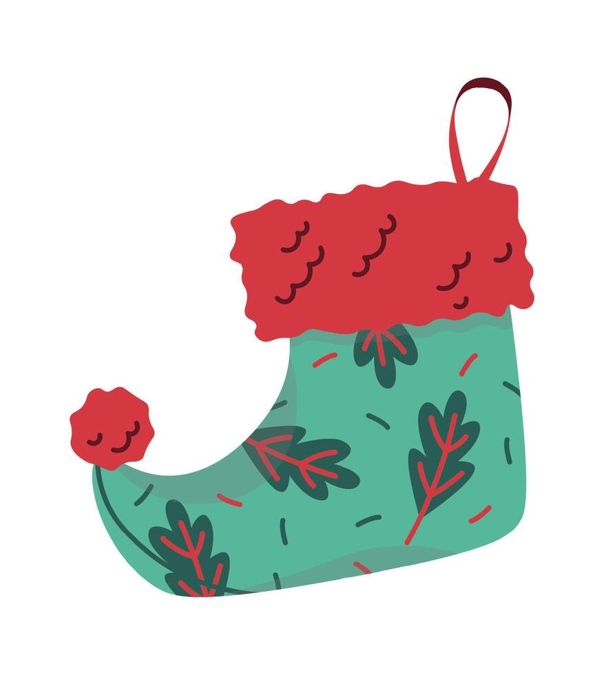 Winter christmas fireplace sock flat icon vector