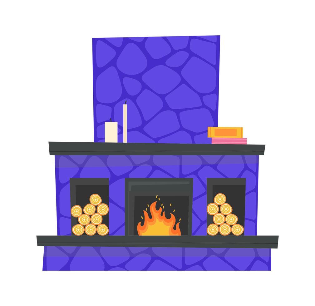 Big fireplace flat icon Firewood and design elements vector