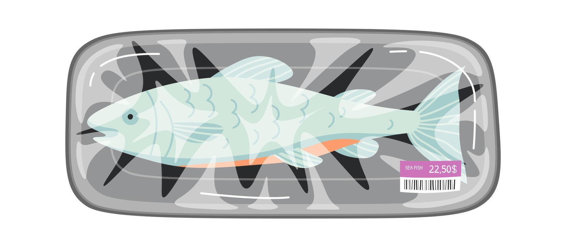 Fresh fish packaged food Seafood on plastic container vector