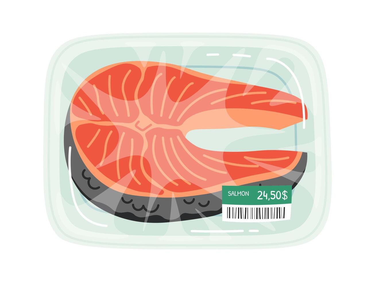 Salmon steak flat icon Fresh food packaged food vector