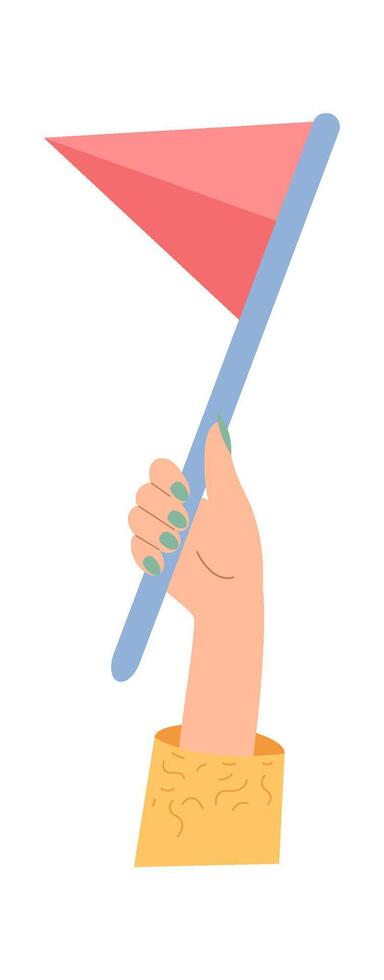 Hand hold flag flat icon Football attributes Show support vector