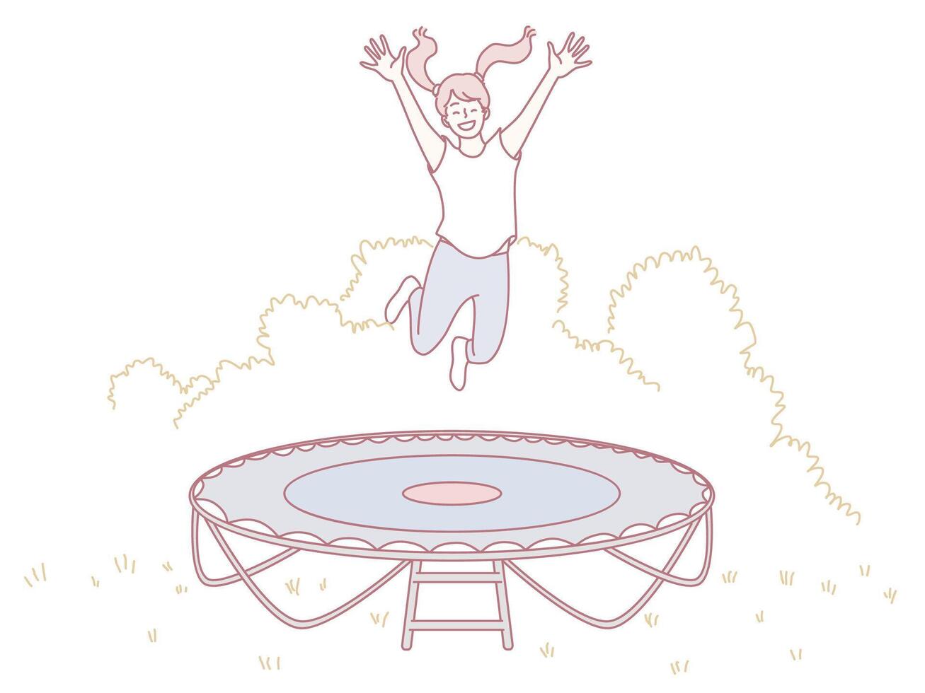 A Young Child Joyfully Jumping on a Large Trampoline Filled with Enthusiasm and Delight vector