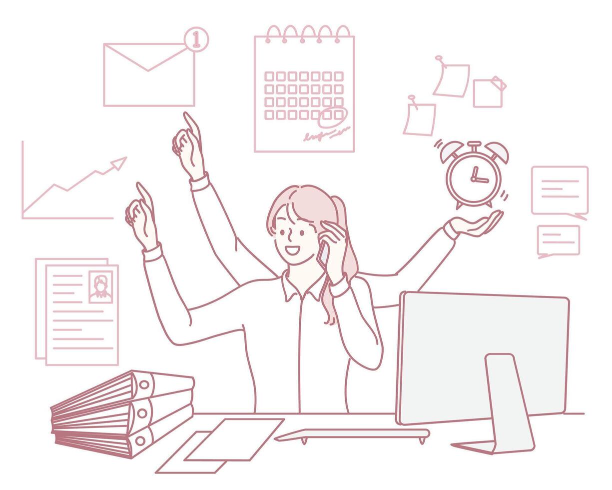 A Dynamic Office Worker Skillfully Managing Multiple Tasks with Remarkable Efficiency vector