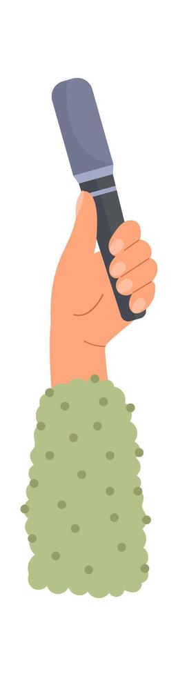 Hand of journalist with microphone flat icon Interview vector