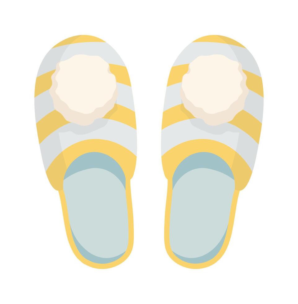 Cozy yellow slippers with stripes flat icon vector