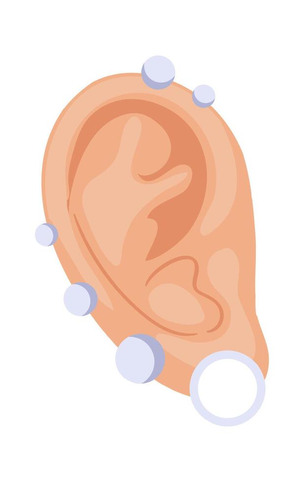 Ear with silver accessory flat icon Titanium piercing Illustration vector
