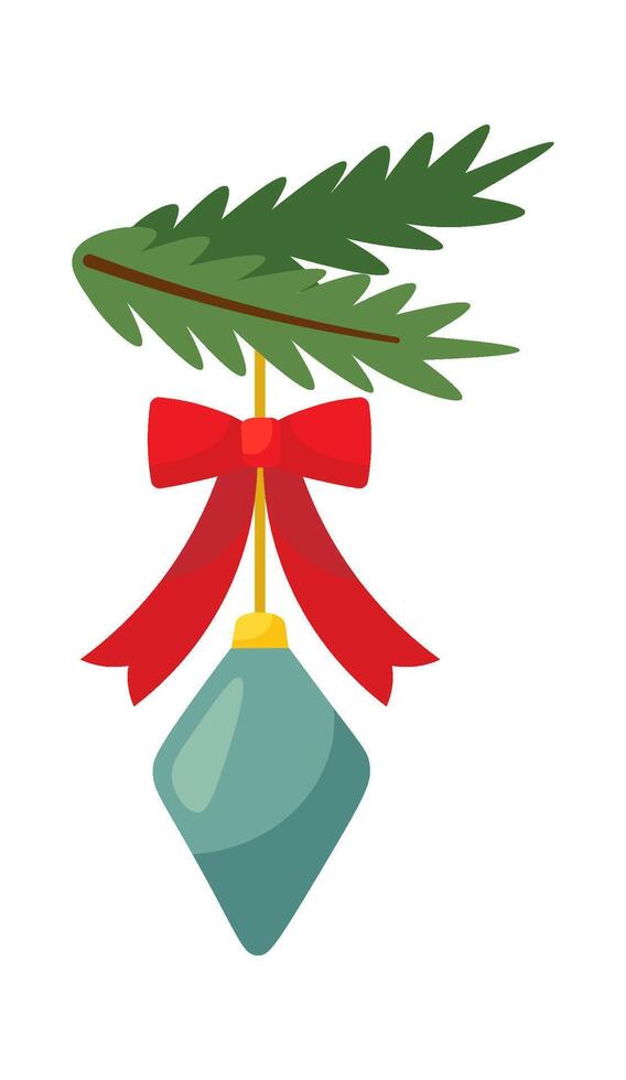 Evergreen foliage with toys flat icon Christmas plants decorations vector