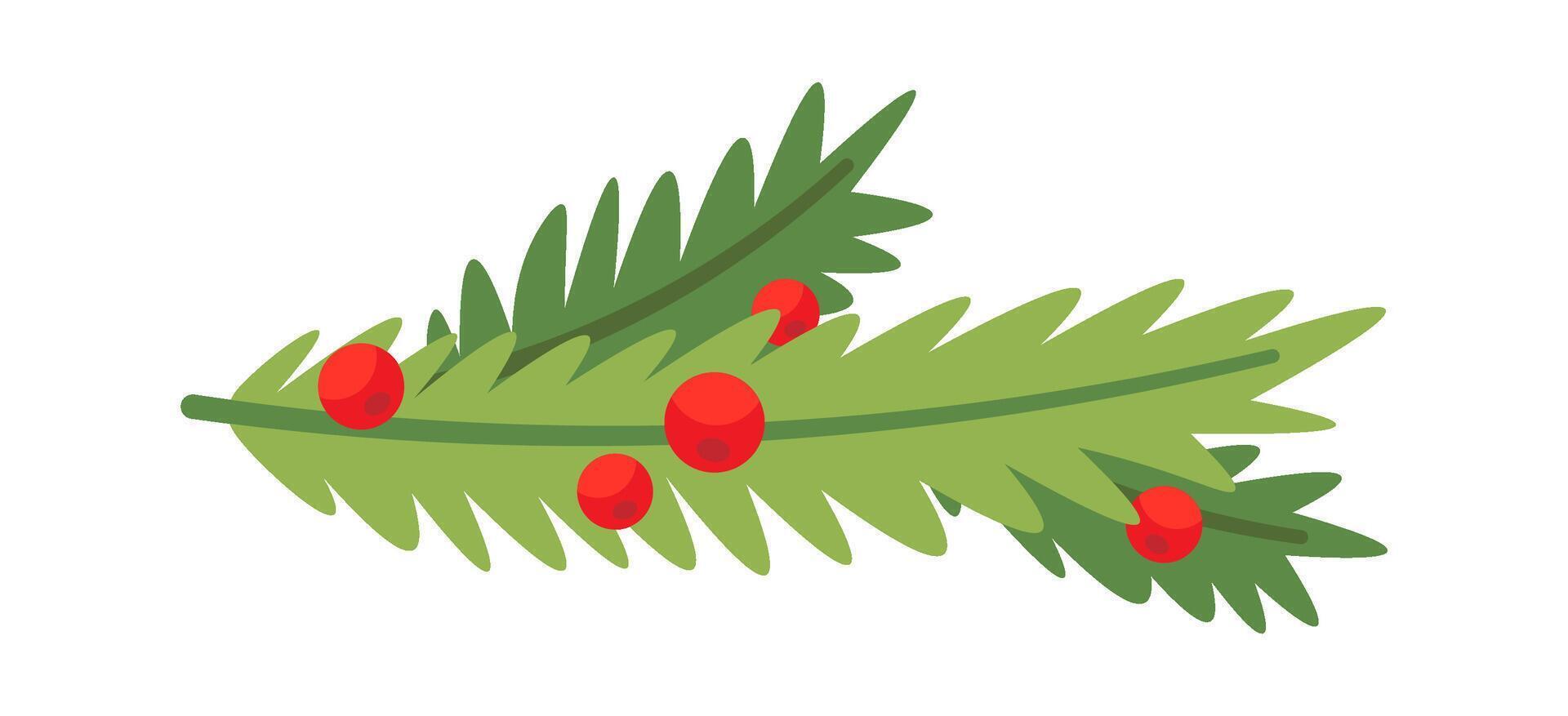 Christmas holiday decoration flat icon Evergreen branch with berries vector