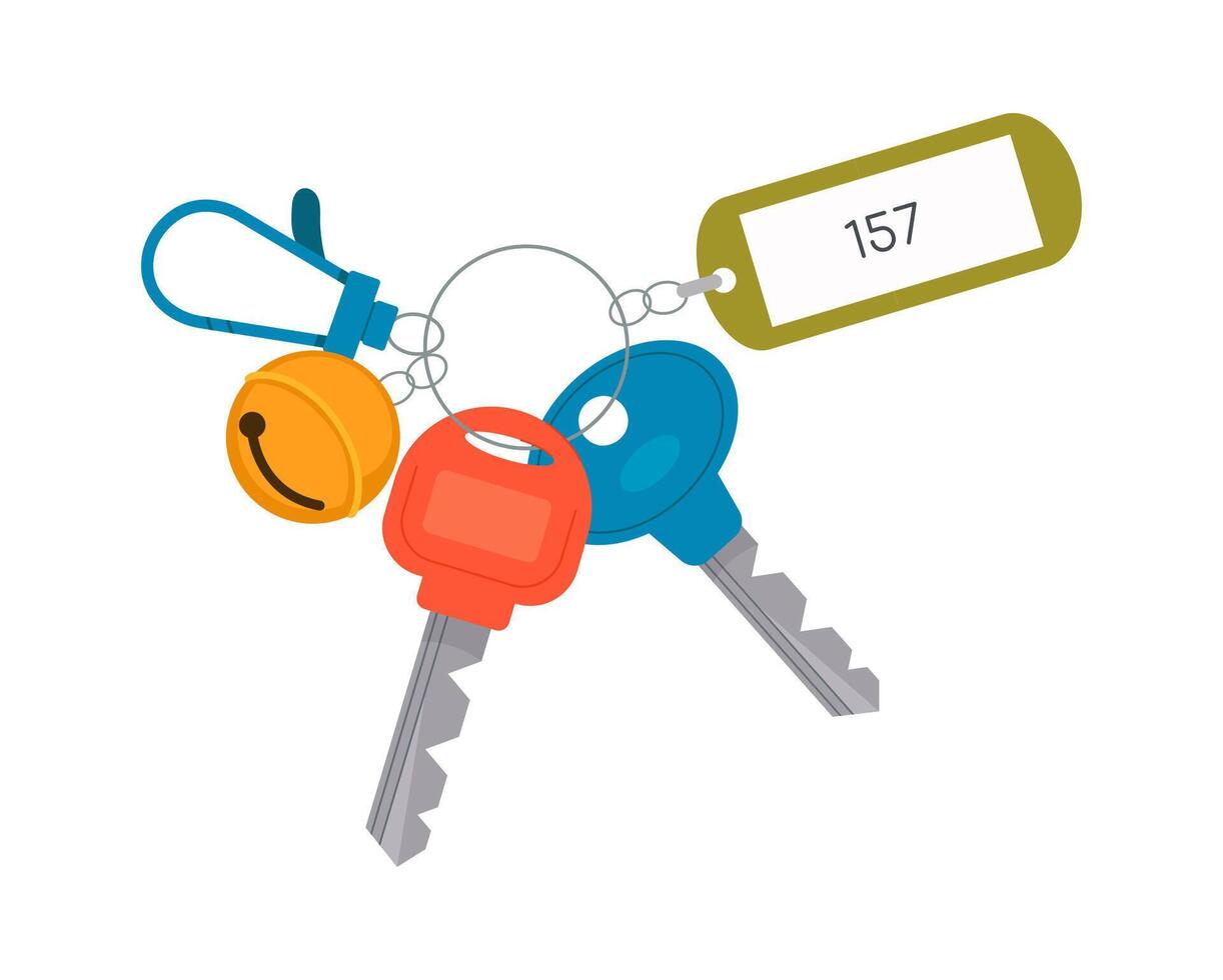 Key ring with information board and bell flat icon vector
