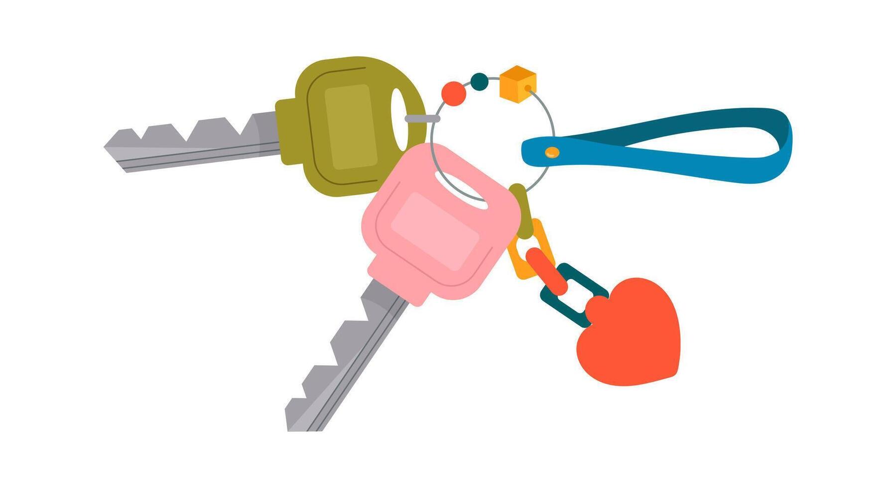 Keys with red heart accessory flat icon vector