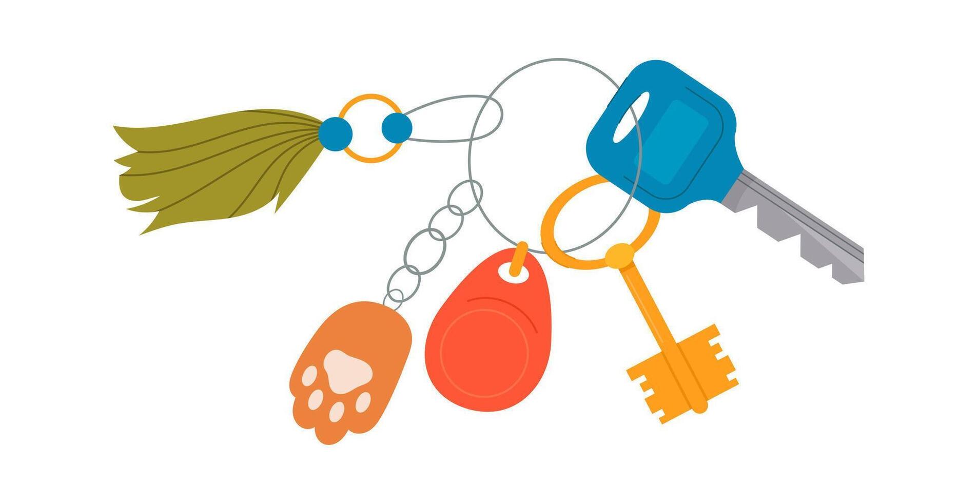 Pet paw and feather accessories for keys flat icon vector