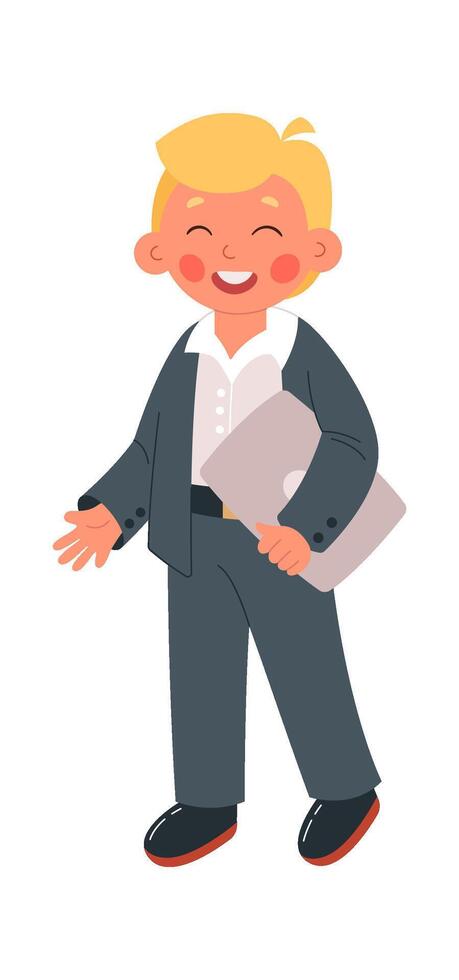 Lawyer profession flat icon Boy in suit with folder Illustration vector