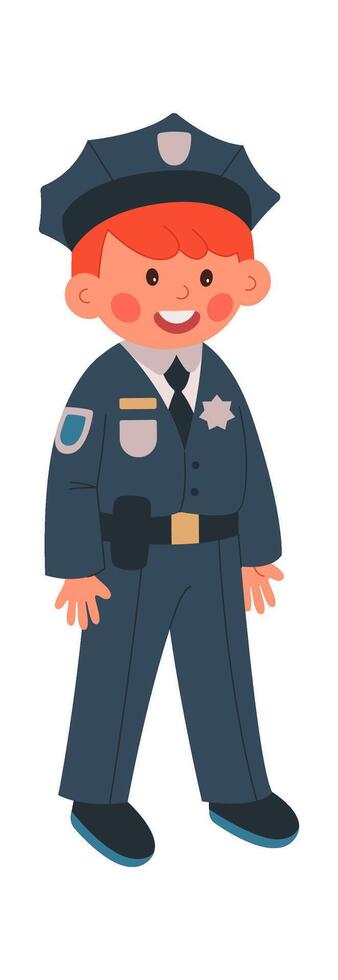 Policeman flat icon Boy in police officer uniform vector