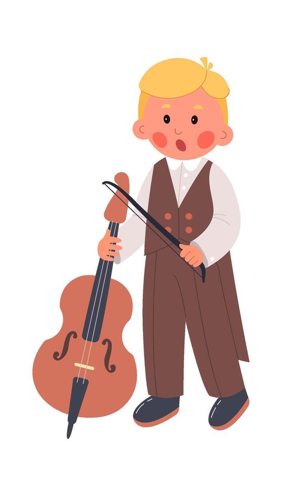 Musician flat icon Boy with double bass and bow vector