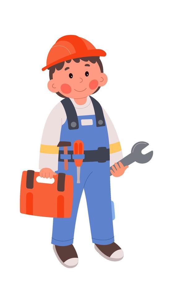 Handyman flat icon Boy with wrench and tool kit vector