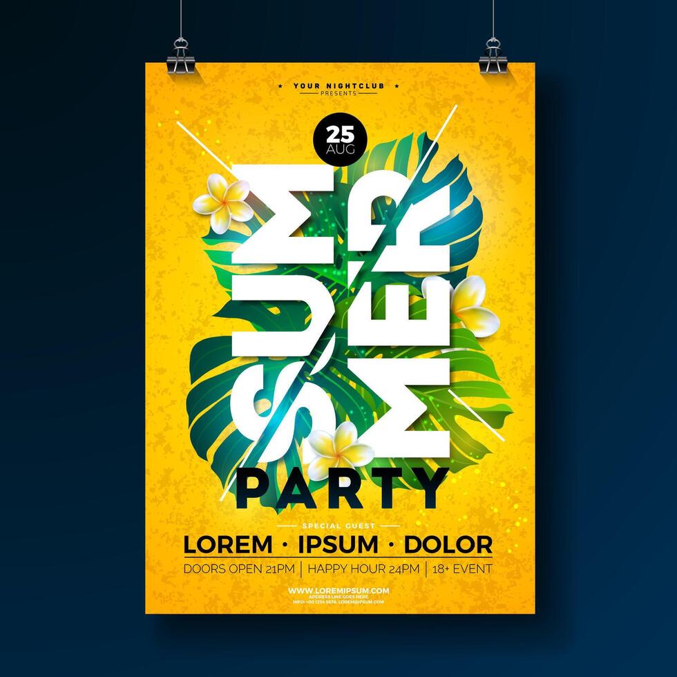 Summer party poster with tropical leaves vector